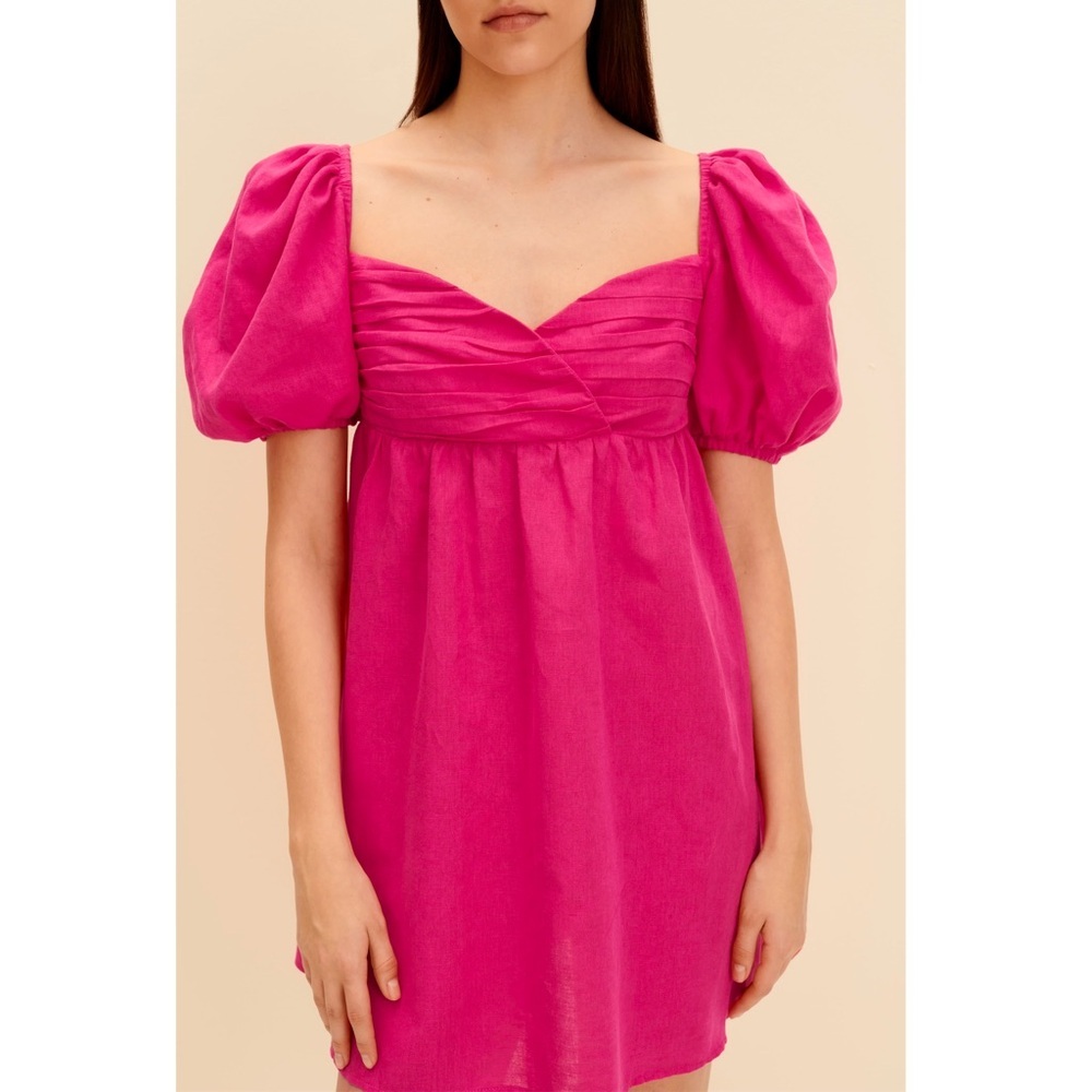 Wolf & Badger Linen & Cotton Sweetheart Neck Short Sleeve Y2k Babydoll Dress S — image 6 of 8